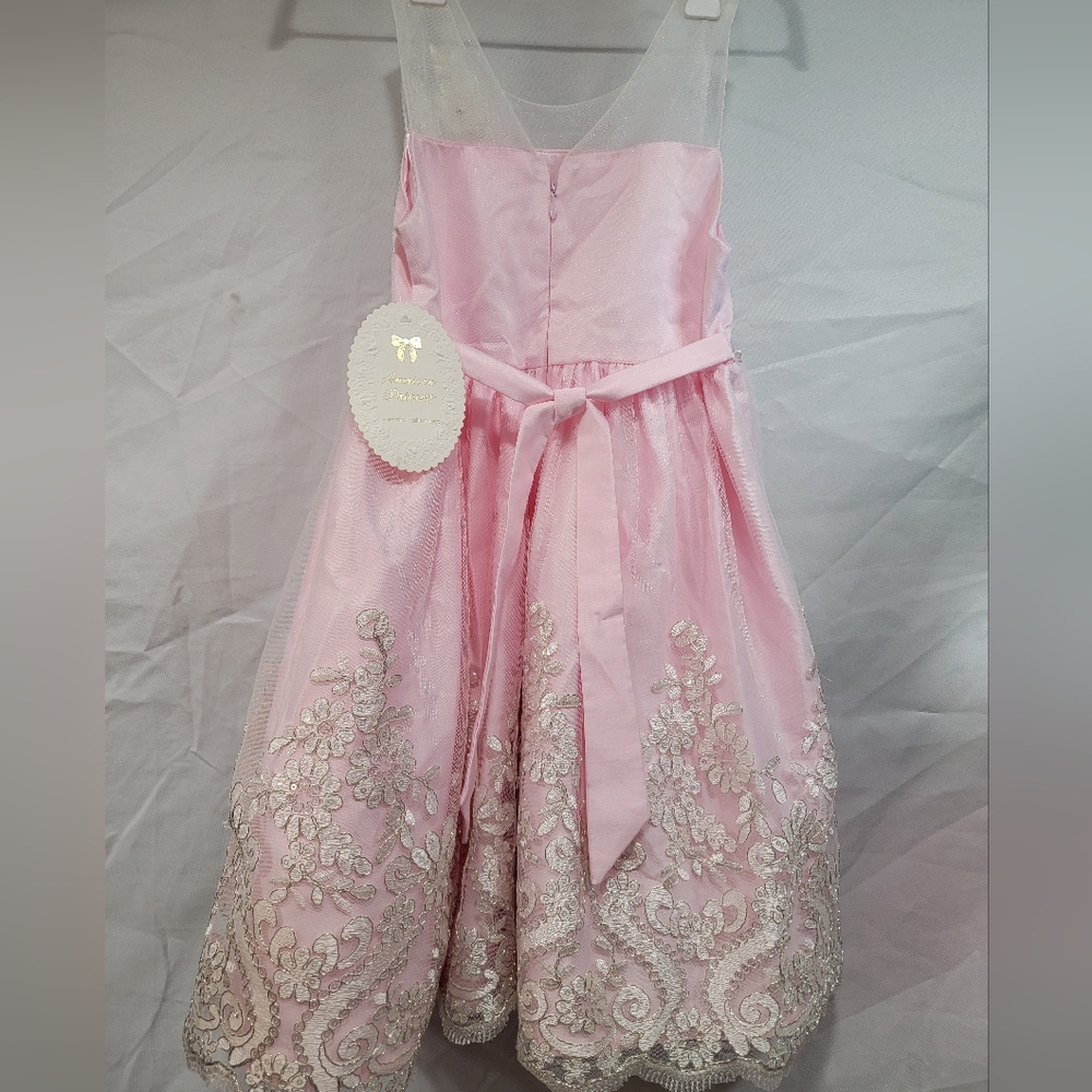 American Princess Pink Ivory Formal Flower Girl Dress Lace Pearl Trim Size 6X/7 - Picture 2 of 9